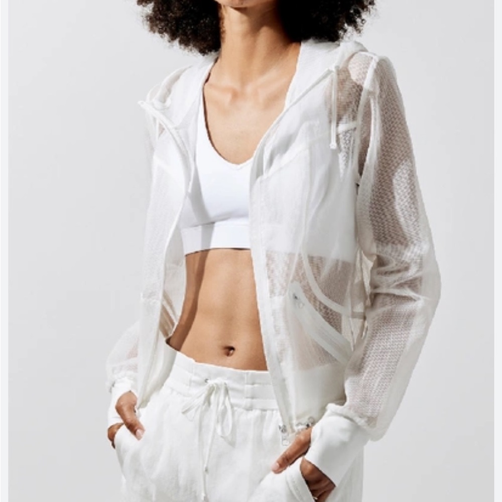 Blanc Noir Sojourner White Sheer Track Jacket with Hood